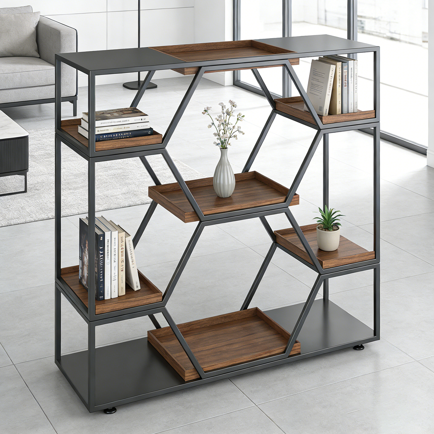 Geometric Metal Wood Display Shelf