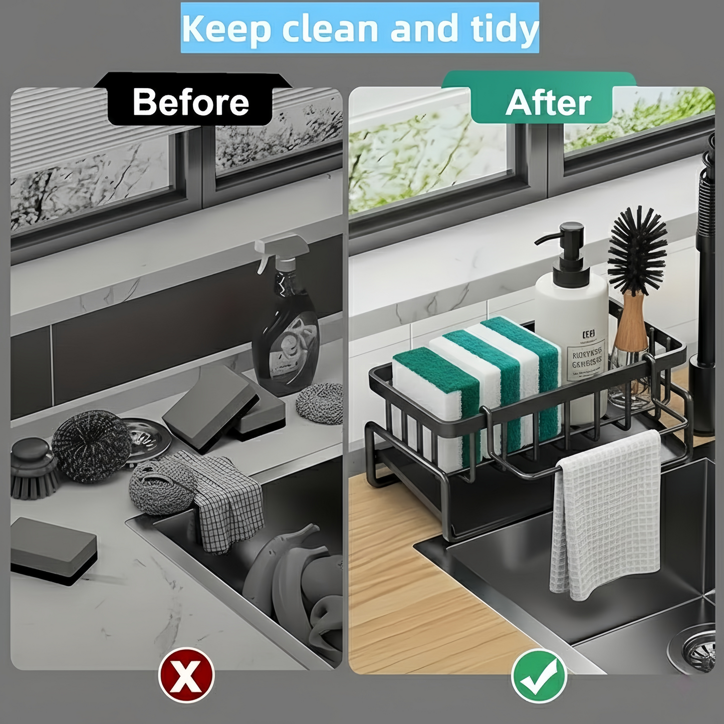 Kitchen Sink Metal Drain Rack Self Draining Storage Basket
